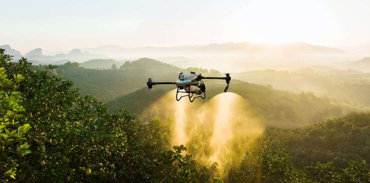 One of DJI's agricultural drones in action