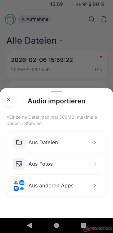 Comulytic Note Pro offers the option of importing audio files of any type.
