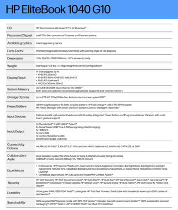 HP EliteBook 1040 G10 specs