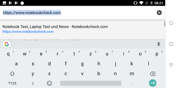 The keyboard in landscape mode