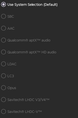 Available Bluetooth audio codecs