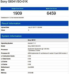 Sony G8341/Xperia XZ1 specs on Geekbench show Qualcomm Snapdragon 835 processor