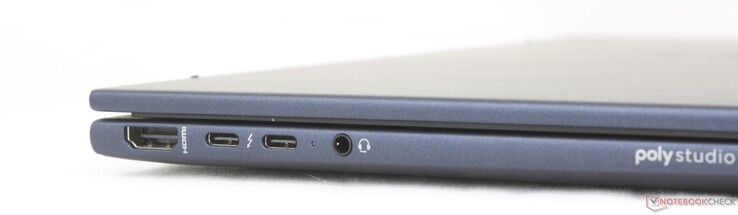 Left: HDMI 2.1, 2x USB-C 40 Gbps Thunderbolt 4 w/ Power Delivery + DisplayPort 2.1, 3.5 mm headset