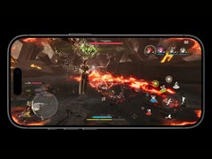 Gameplay on iPhone 17 Pro Max powered by the A19 Pro chip, showing high-intensity combat with detailed graphics and on-screen controls. (Image source: Apple)