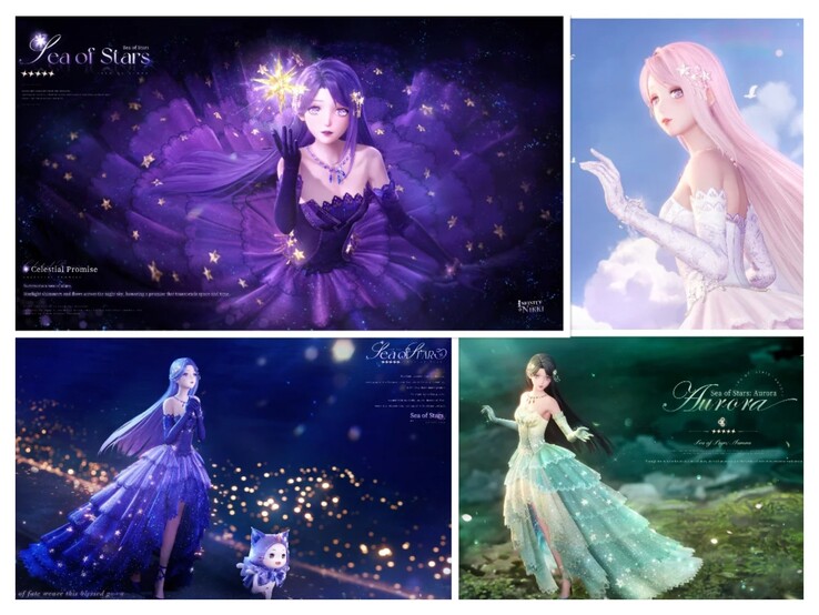 The Sea of Stars outfit can be evolved into multiple colors. (Image source: Infinity Nikki via Reddit)