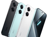 An official picture of the Poco X8 Pro in three launch colours.