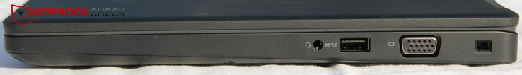 Right side: headphone combo-jack, USB Type-A 3.1, VGA, Noble Wedge Lock Slot