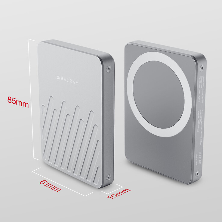 The aluminum MagDrive magnetically attaches to the MagSafe interface on Apple iPhones. (Image source: Hacray)