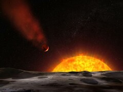 An artist's illustration showing an exoplanet heading toward its star.