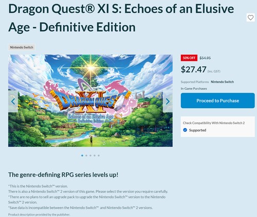 Disclaimers for Dragon Quest XI S: Echoes of an Elusive Age - Definitive Edition Switch version