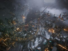 An image showing a city in Frostpunk 2, now 50% off on Steam.