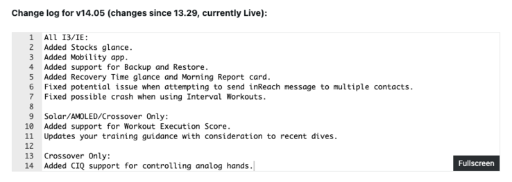 The release notes for Garmin Instinct 3 series beta version 14.05