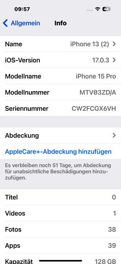 Software: iPhone 15 Pro