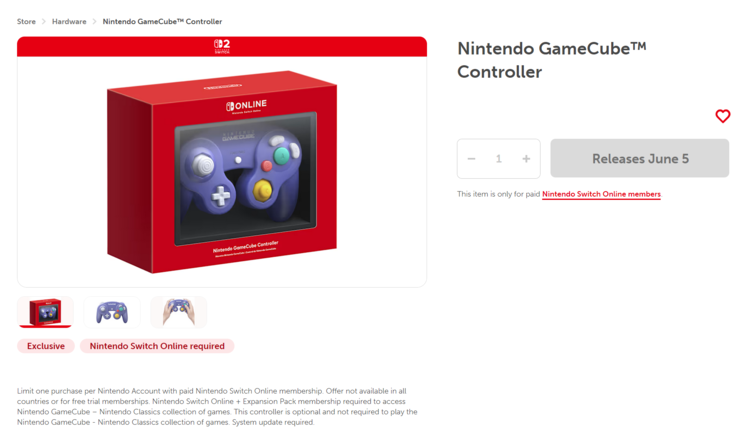 Nintendo Store Switch 2 GameCube Controller listing (Image source: screenshot, Nintendo of America)