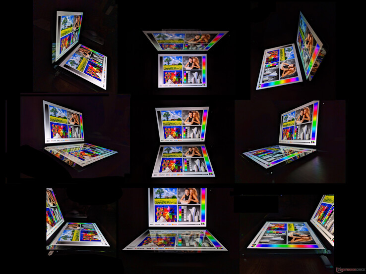 Wide OLED viewing angles. Colors are stable from extreme angles, but glare and apparent brightness differences can impact the viewing experience