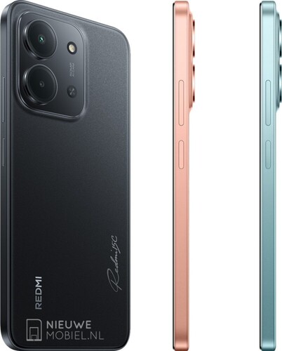 The Redmi 15C in Midnight Black, Twilight Orange, and Mint Green. (Image source: NieuweMobiel)