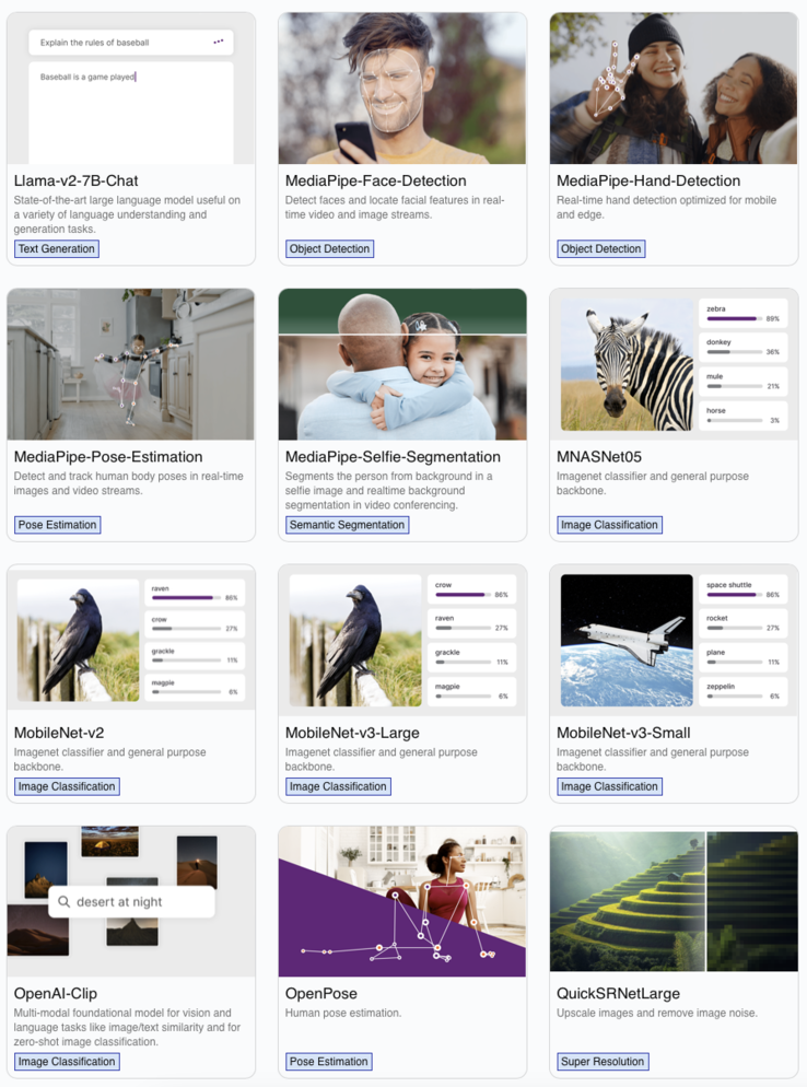 Some of the AI models available for download through the AI Hub. (Image: Qualcomm)
