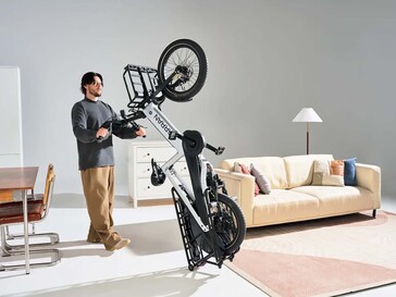 The bike can be stored upright, so to speak