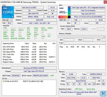 Samsung Galaxy Book - HWInfo