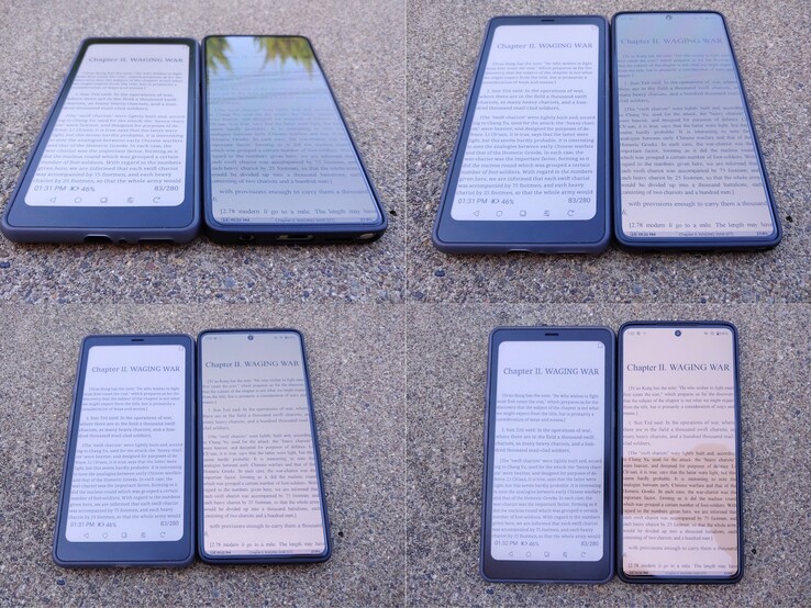 Kaleido vs OLED (~550 nits). Shaded afternoon sunlight.