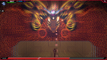 An image showing a boss fight in CrossCode.