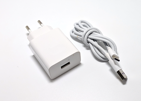 A look at the bundled fast charger and a USB Type-A to Type-C cable