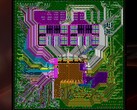 Shot of one of the routing layers used to connect 7nm components to Socket AM4 pins. (Source: The Verge)