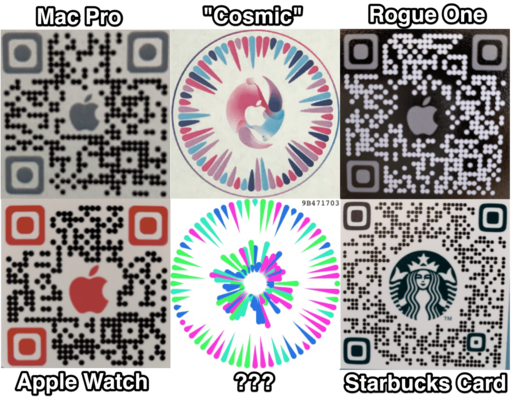 New circular QR codes with colored cones (Source: Josh Constine)
