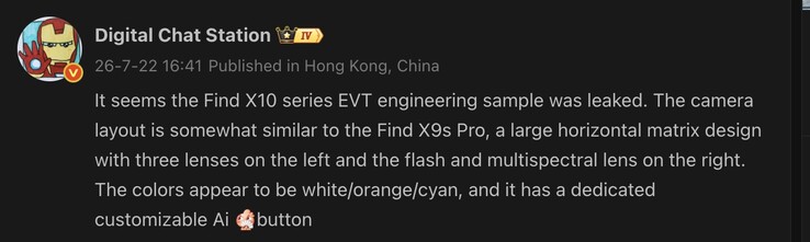 Leaked details of the Find X10 series.