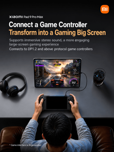 Xiaomi Pad 9 Pro Max gaming with a controller