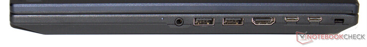 Right side: audio combo, 2x USB 3.2 Gen 2 (USB-A), HDMI, Thunderbolt 4 (USB-C; Power Delivery, DisplayPort), USB 3.2 Gen 2 (USB-C; Power Delivery), slot for a Kensington lock