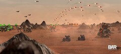 A missile barrage in a large-scale battle in Beyond All Reason (Image source: Beyond All Reason)