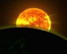 An artist's illustration showing the Sun and Earth.