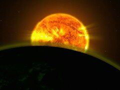 An artist's illustration showing the Sun and Earth.