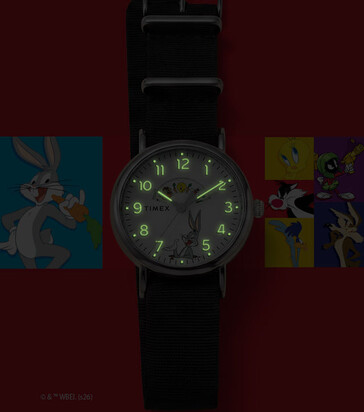 Timex Looney Tunes watch illuminated by its Indiglo backlight