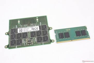 128 GB CAMM module (left) vs. 16 GB DDR4 SODIMM module (right)