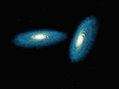 An artist's illustration showing two galaxies.