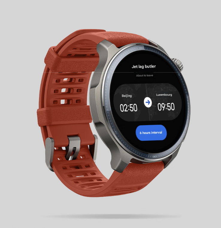 Zepp OS 5 features a Jet Lag Manager feature, shown on the Balance 2 smartwatch. (Image source: Amazfit, machine translated)