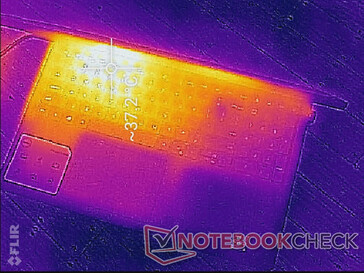 No ventilation along the sides or back of the chassis. Instead, hot air is vented upwards towards the front of the screen