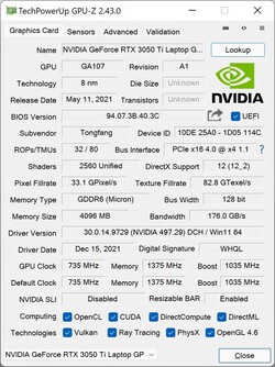 GPU-Z GeForce RTX 3050 Ti