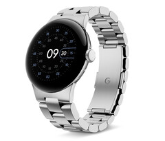 The Pixel Watch 2 with one of Google's official metal watch bands. (Image source: @evleaks)