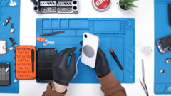 The 16e with a magnetic upgrade. (Image source: PhoneRepairGuru via YouTube)
