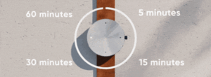 STUND watch vibration timer presets - 5, 15, 30, or 60 minutes (Image source: Nærwear on Indiegogo)