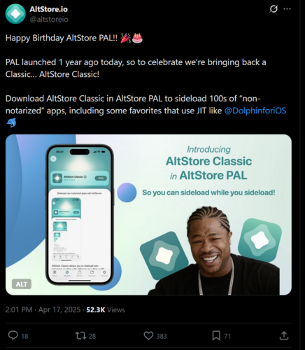 AltStore AltStore Classic X announcement post (Image source: screenshot, AltStore.io X account)