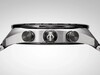 Side view of Citizen Attesa Beskar watch showing titanium case, chronograph pushers, and crown with mythosaur logo.