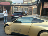 Cybercab robotaxi pulling in at Terry Black's in Austin, TX