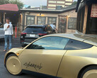 Cybercab robotaxi pulling in at Terry Black's in Austin, TX