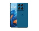 The Motorola Edge 60 Fusion in Pantone Mykonos Blue is the fourth color option the phone can be purchased in. (Image source: Motorola)