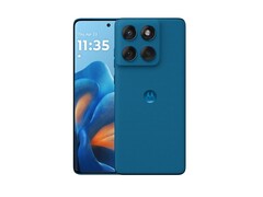 The Motorola Edge 60 Fusion in Pantone Mykonos Blue is the fourth color option the phone can be purchased in. (Image source: Motorola)