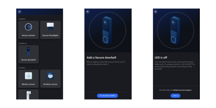The Philips Hue Secure doorbell has been spotted in the brand’s app. (Image source: Philips Hue app)
